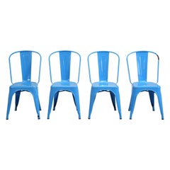 French Hand-Made Vintage Set of (4) Tolix Steel Stacking Chairs in Powder Blue