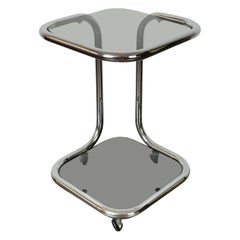 Retro Coffee Cocktail Table Chromed Metal Smoked Glass Midcentury Italy 1970s