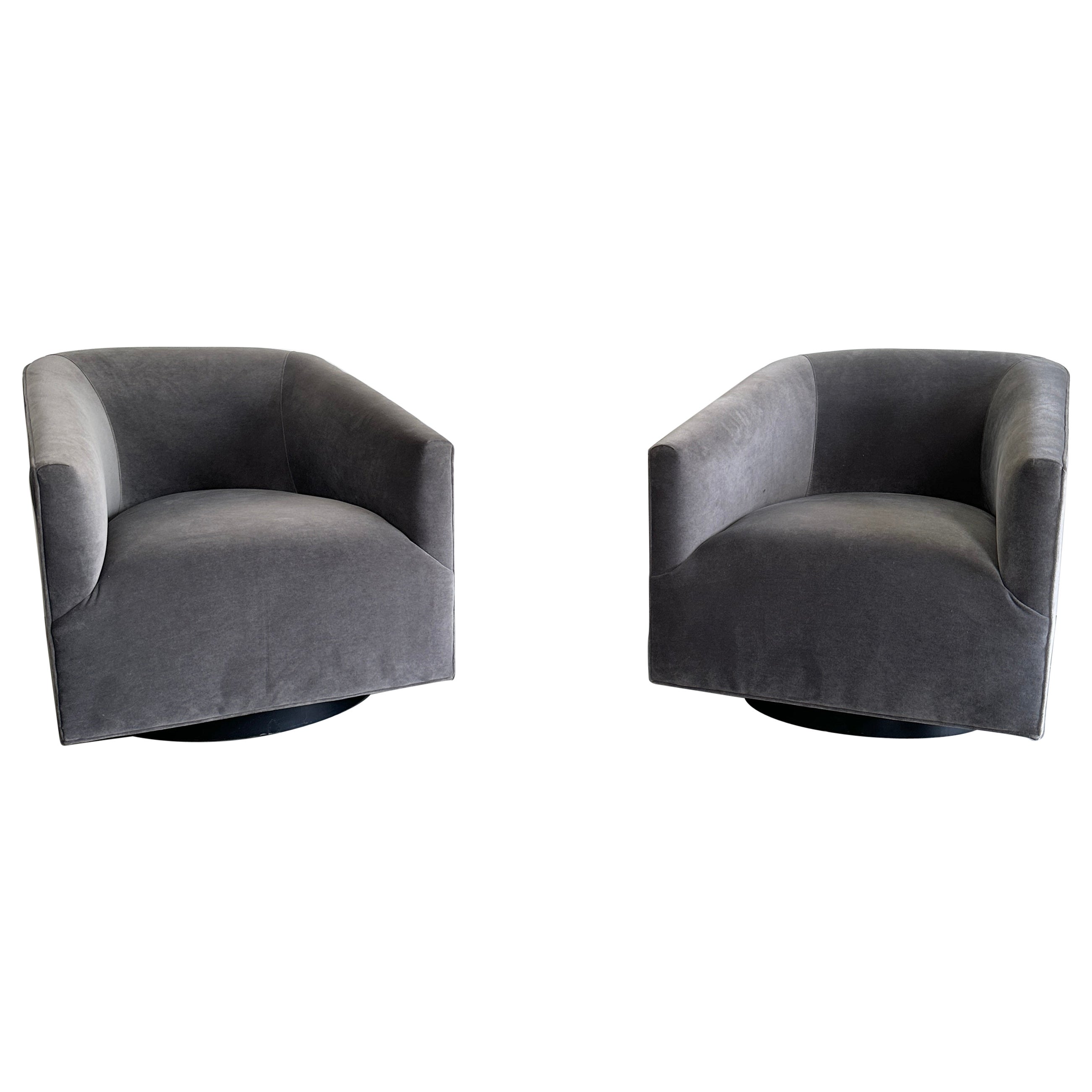 Bianca Swivel Armchair in Grey Velvet by Mitchell Gold & Bob Williams For Sale