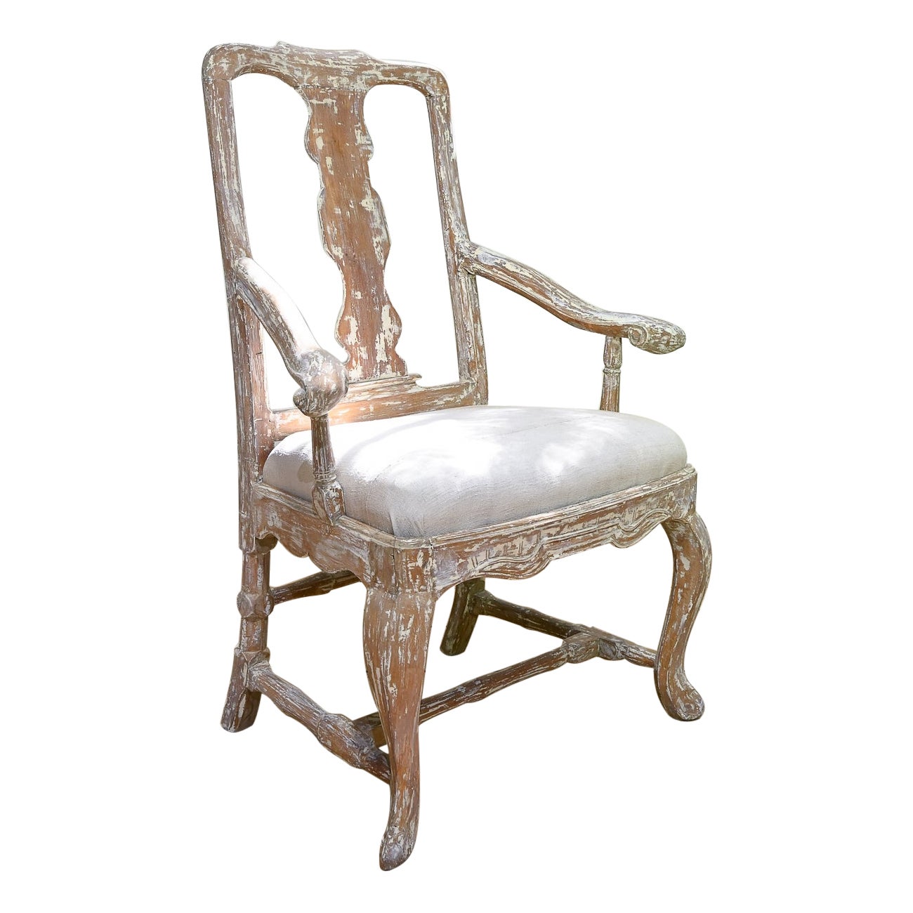 18th Century Swedish Gustavian Painted Open Armchair For Sale