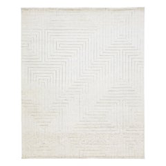 Modern Moroccan Style Wool Rug in Ivory with Seamless Pattern