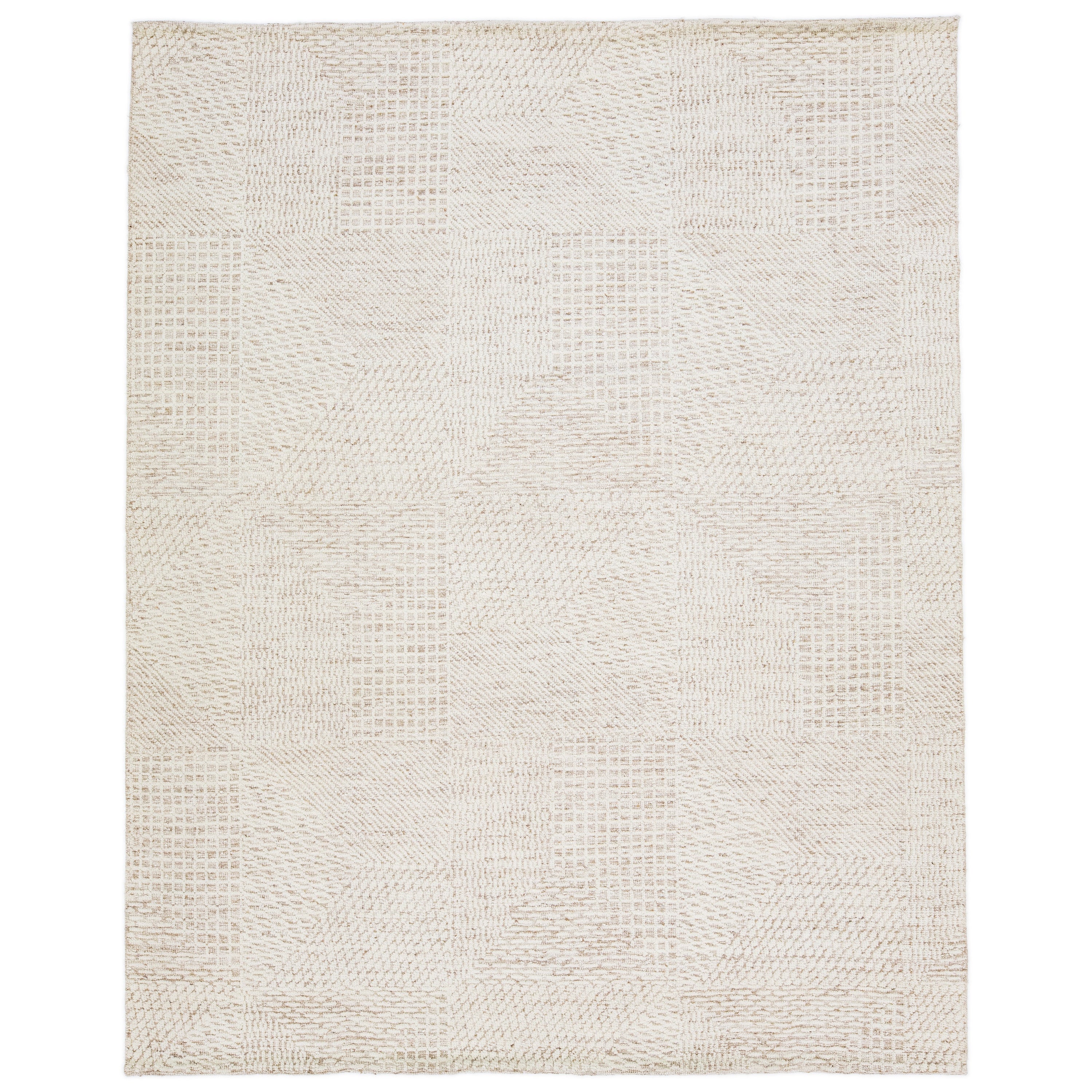 Natural Beige Modern Wool Rug Moroccan Style with Abstract Motif For Sale