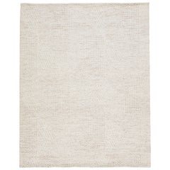 Natural Beige Modern Wool Rug Moroccan Style with Abstract Motif