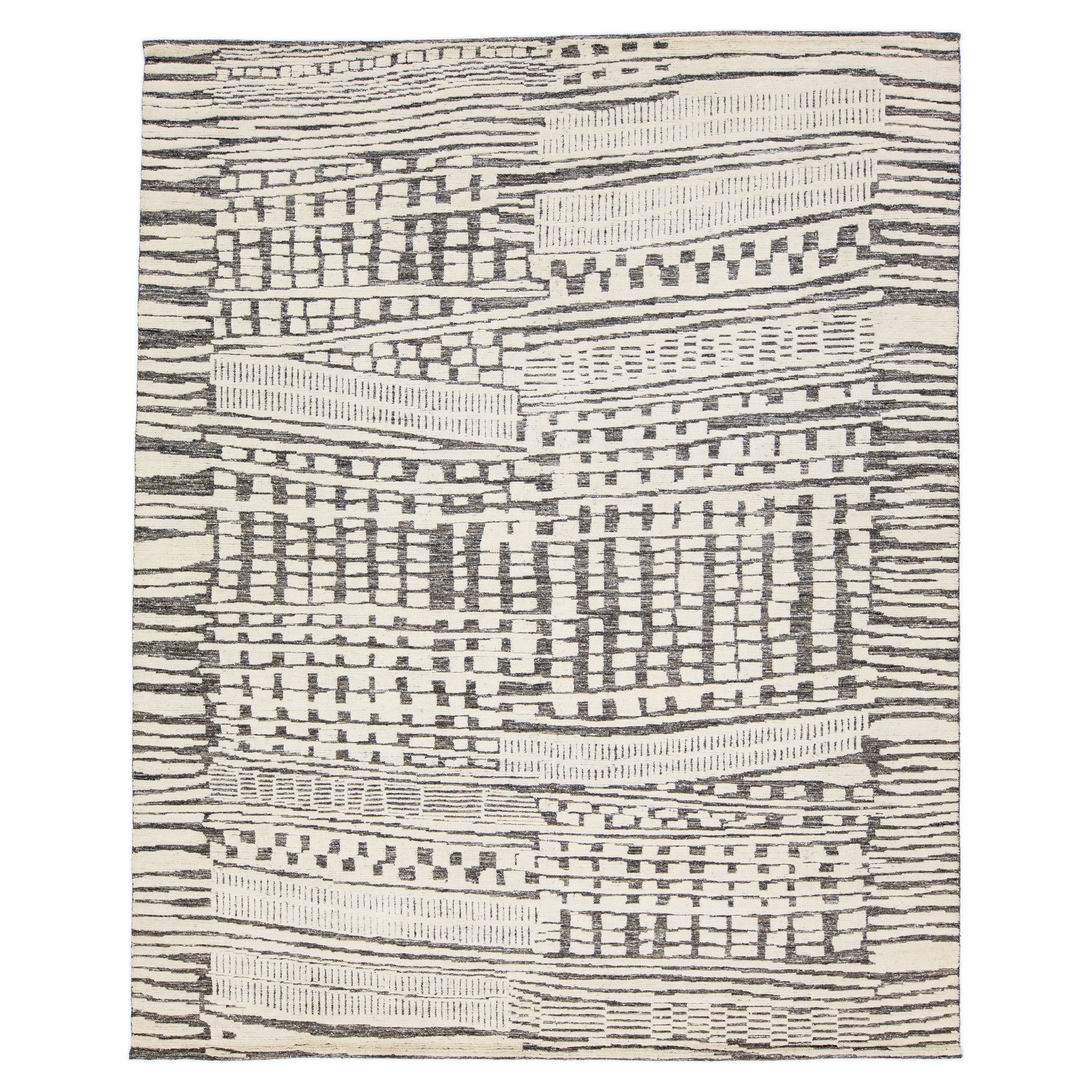 Abstract Moroccan Style Modern Wool Rug in, Grey For Sale