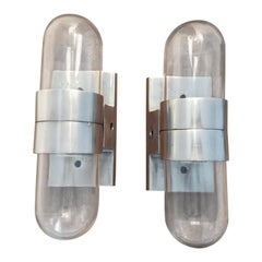 Pair of American Glass and Stainless Steel Wall Sconces - 70s