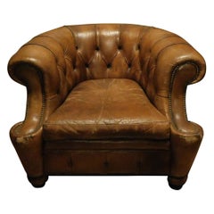 Fauteuil en cuir vintage, type chesterfield, années 1900, Italie