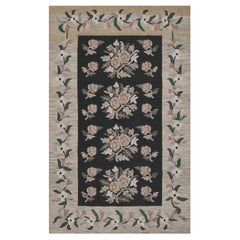Antique Hand-woven Wool Floral Bessarabian Rug from Romania
