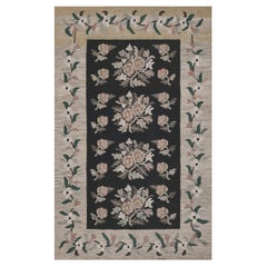 Antique Hand-woven Wool Floral Bessarabian Rug from Romania