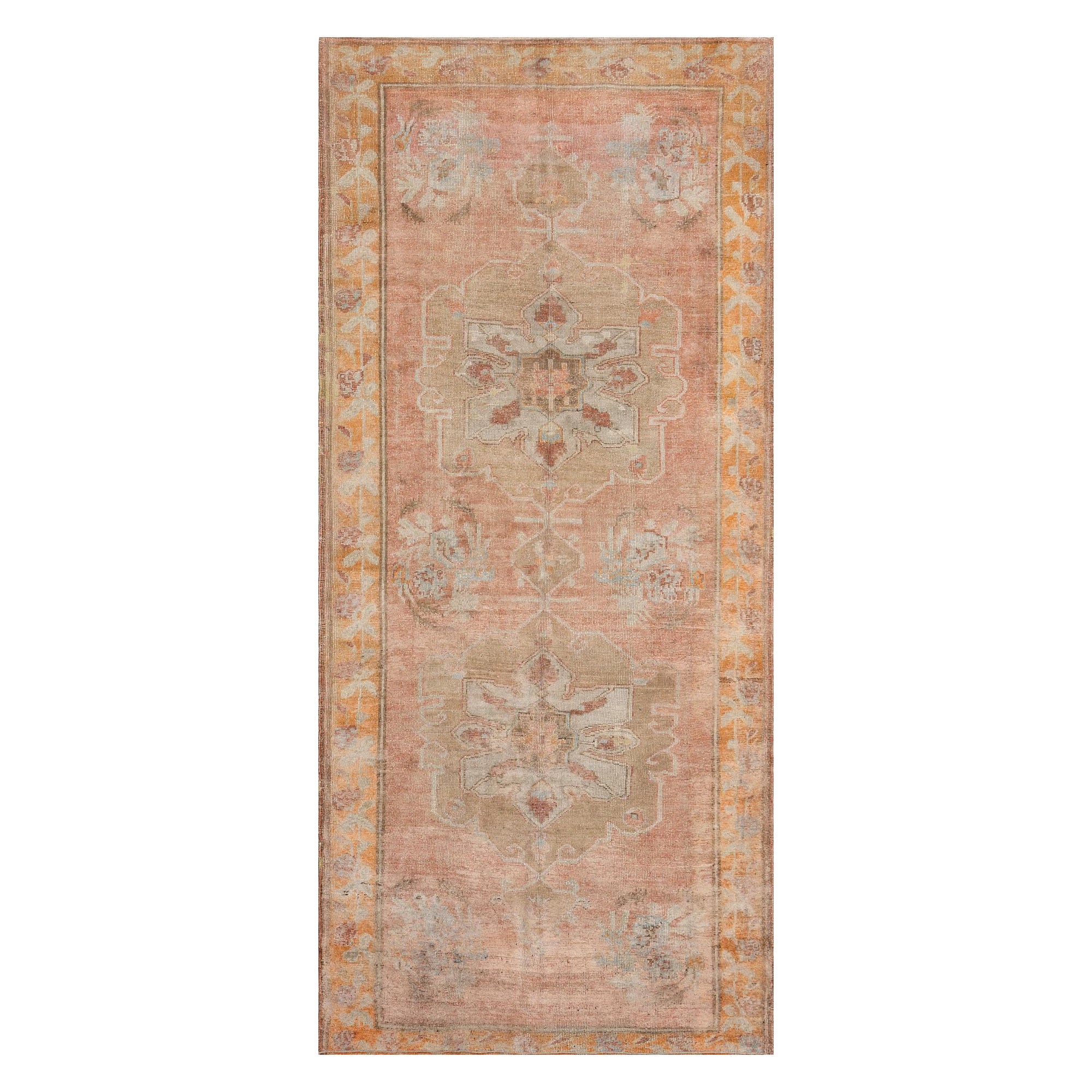 Traditional Wool Hand Knotted Turkish Oushak Rug For Sale