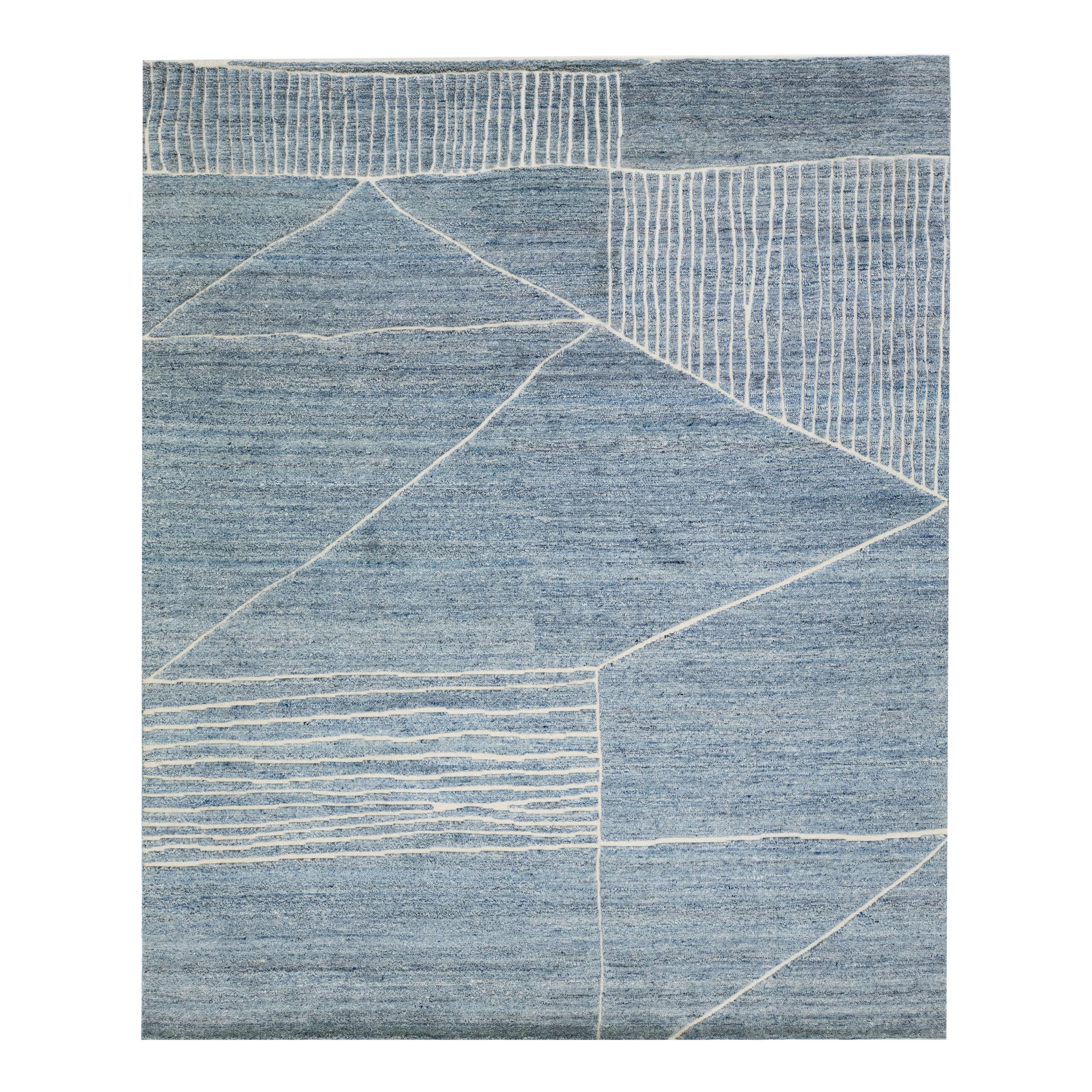 Abstract Morocan Style Modern Wool Rug in Blue by Apadana For Sale