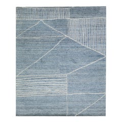Abstract Morocan Style Modern Wool Rug in Blue by Apadana