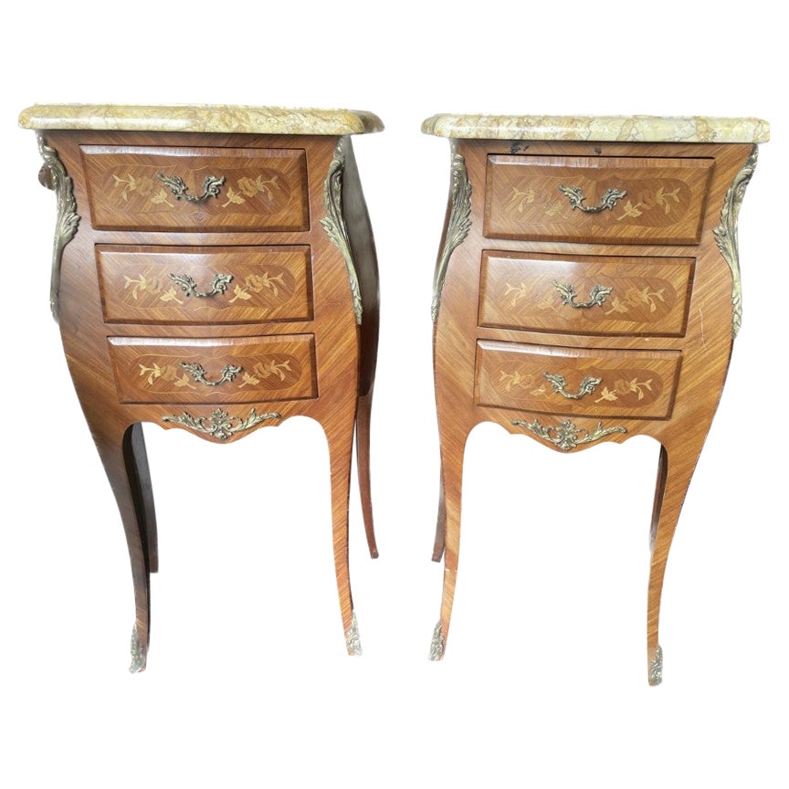 Pair of French Louis XV style Marquetry Nightstands For Sale