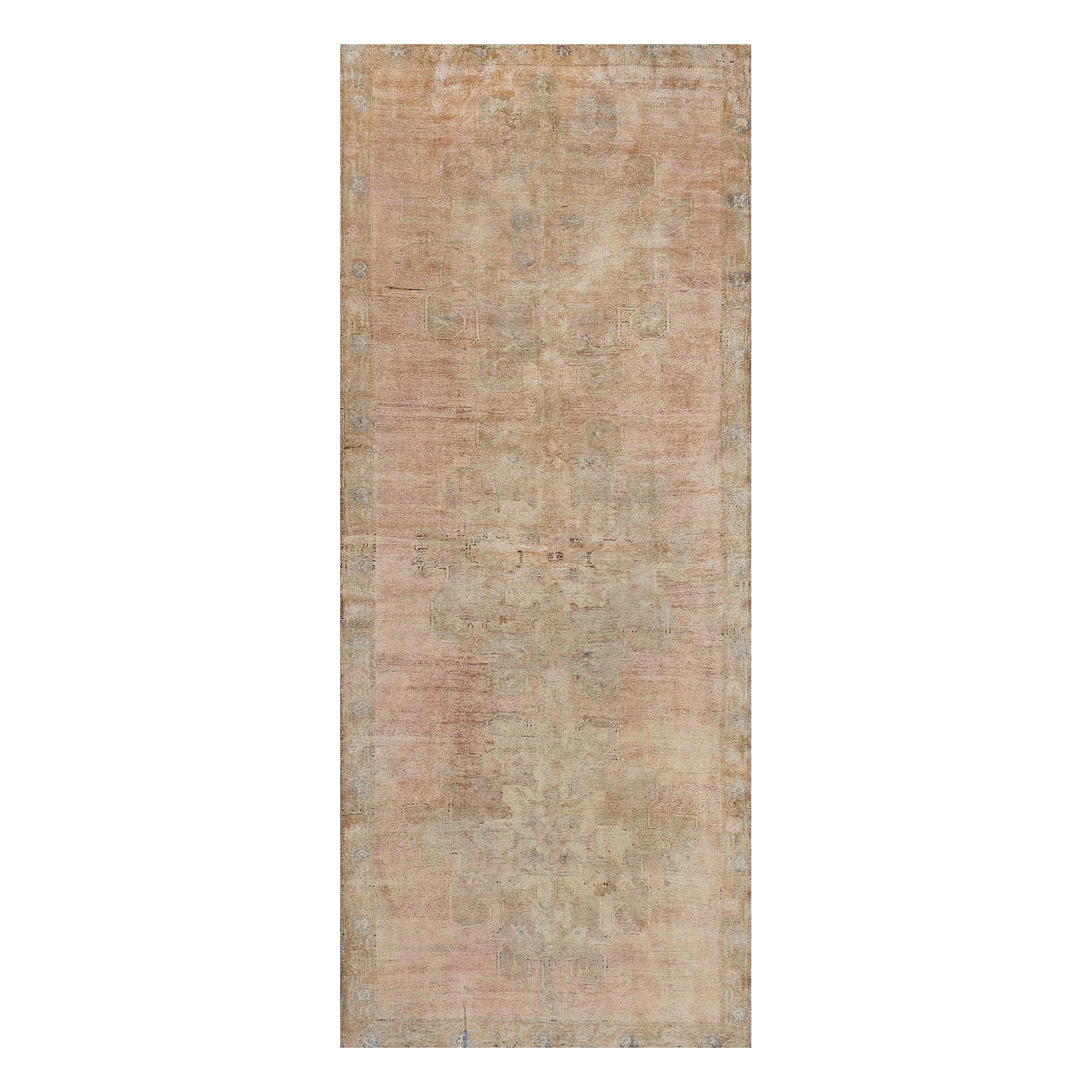 Antique Hand Knotted Pink Wool Oushak Rug For Sale