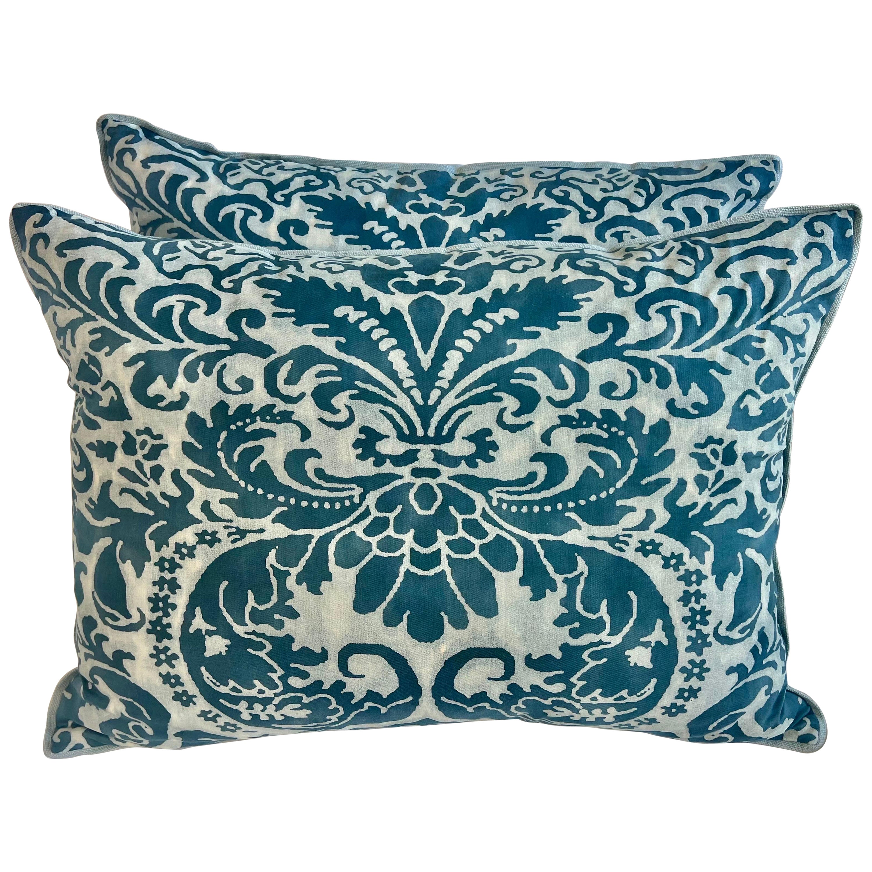 Pair of Blue Caravaggio Patterned Fortuny Pillows For Sale