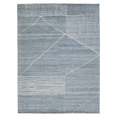 Handmade Apadana's Blue Modern Moroccan Style Wool Rug  