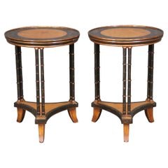 Pair of Chinoiserie Painted Faux Bamboo Yew Wood Gueridon Side Tables 