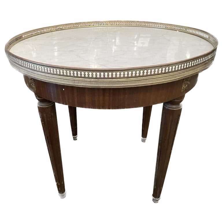 French Louis XVI Style Marble Top Mahogany Bouillotte Table