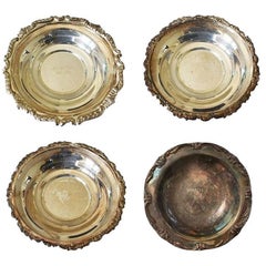 Used Silver Plate Horse Race Engraved Decorative Bowls, Set 4
