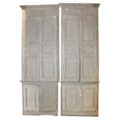 Antique Monumental Pair of Swedish Gustavian Painted Corner Cupboards Cabinets