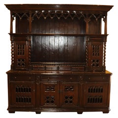 Dark Walnut Antique Style Gothic Cupboard China Cabinet 