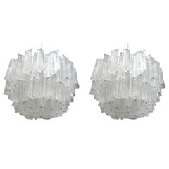 Vintage Pair of Large Mid-Century Modern Italian Murano Chandeliers Attributed to Venini