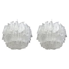 Pair of Large Mid-Century Modern Italian Murano Chandeliers Attributed to Venini