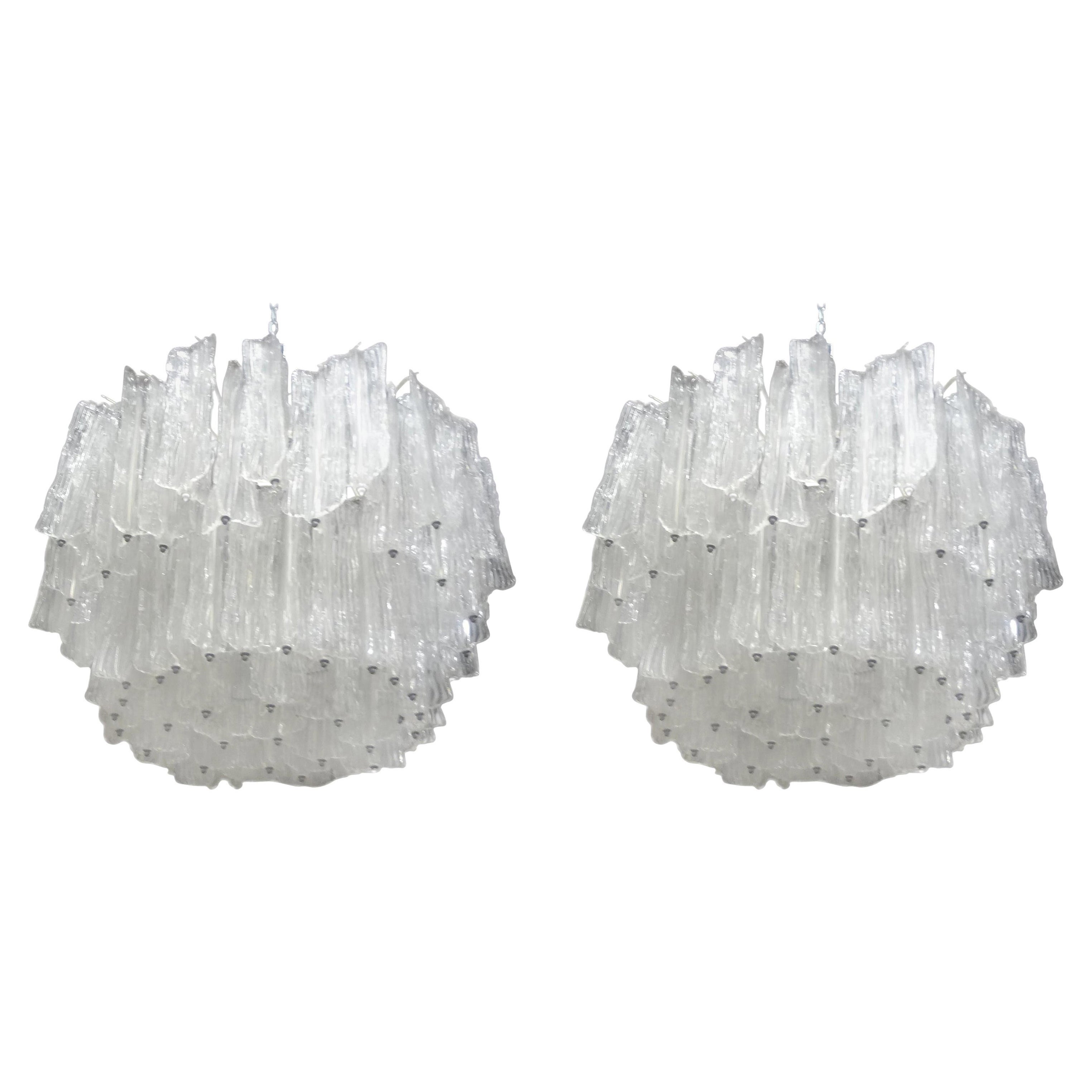 Pair of Large Mid-Century Modern Italian Murano Chandeliers Attributed to Venini