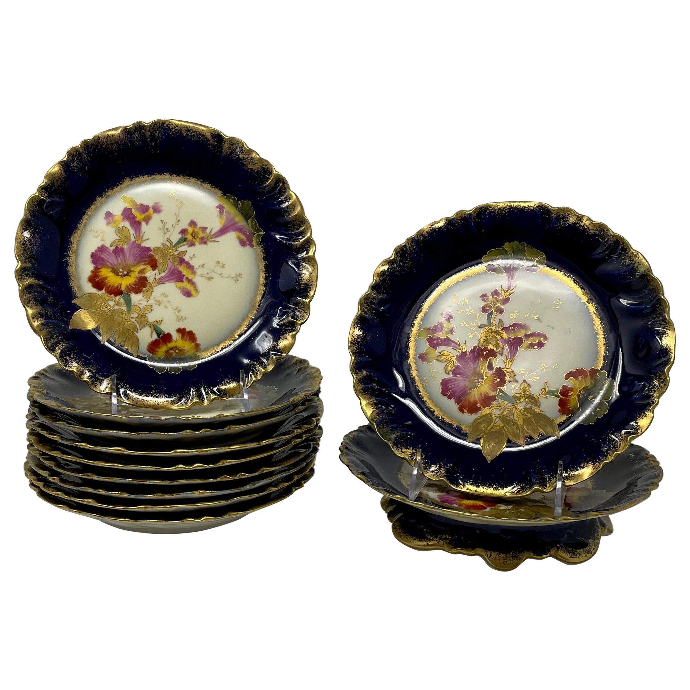 Antique French Cobalt and Gold Dessert Set, circa 1890 For Sale