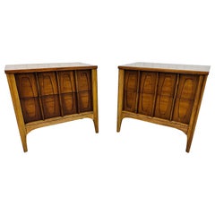 Mid-Century Modern Brutalist Walnut Nightstands - Set of 2