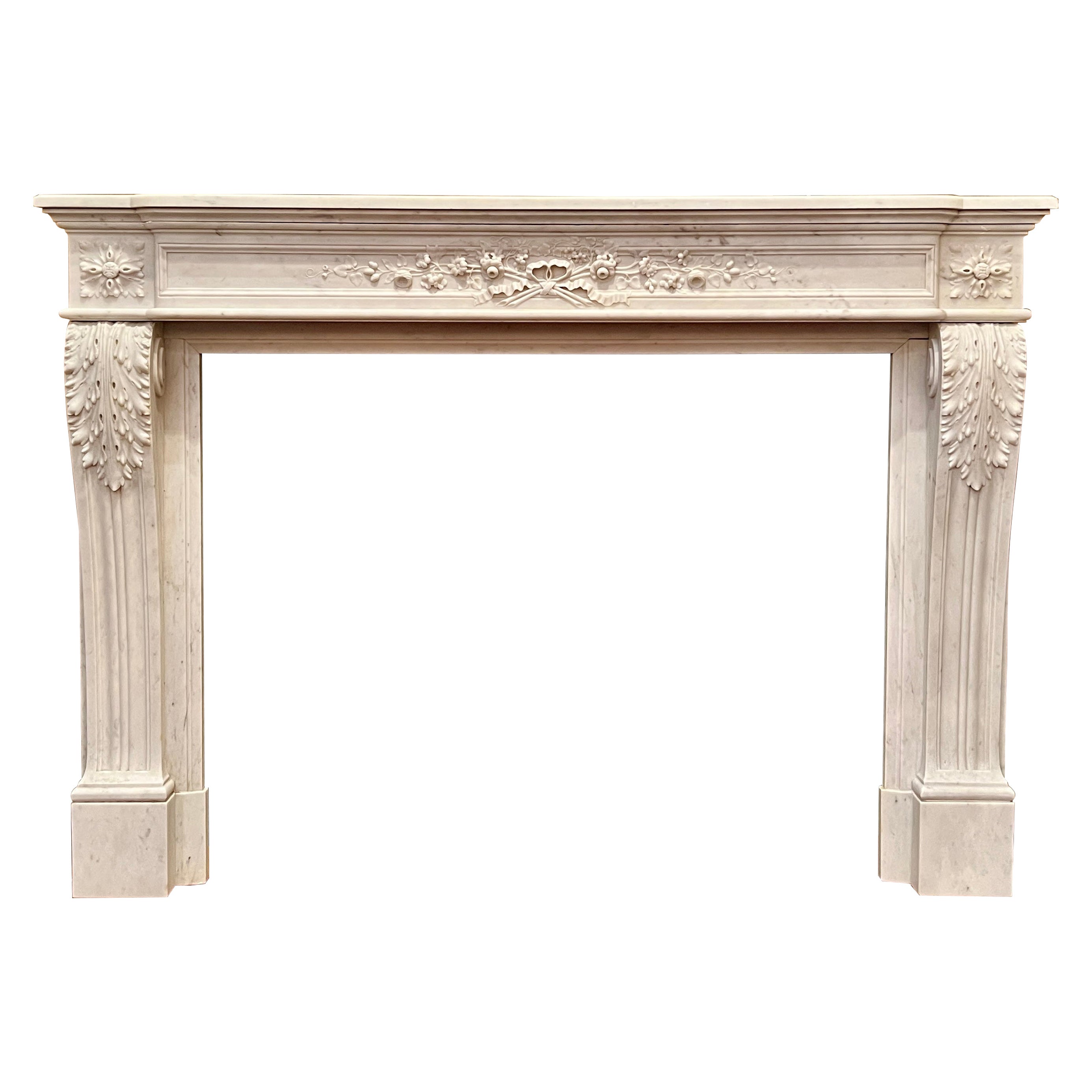 Antique French Louis 16th Carrara Marble Mantlepiece Circa 1860 For Sale