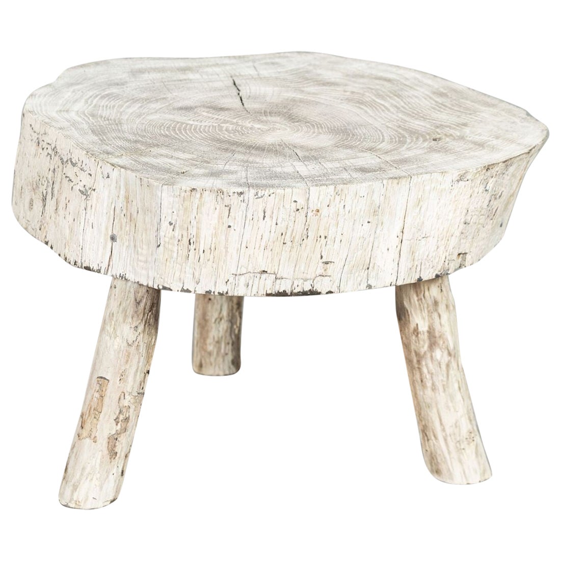 Pair Small French Bleached Elm Side Tables / Stools For Sale