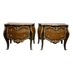 Pair of Louis XV Style Marble-Top Ormolu Commodes