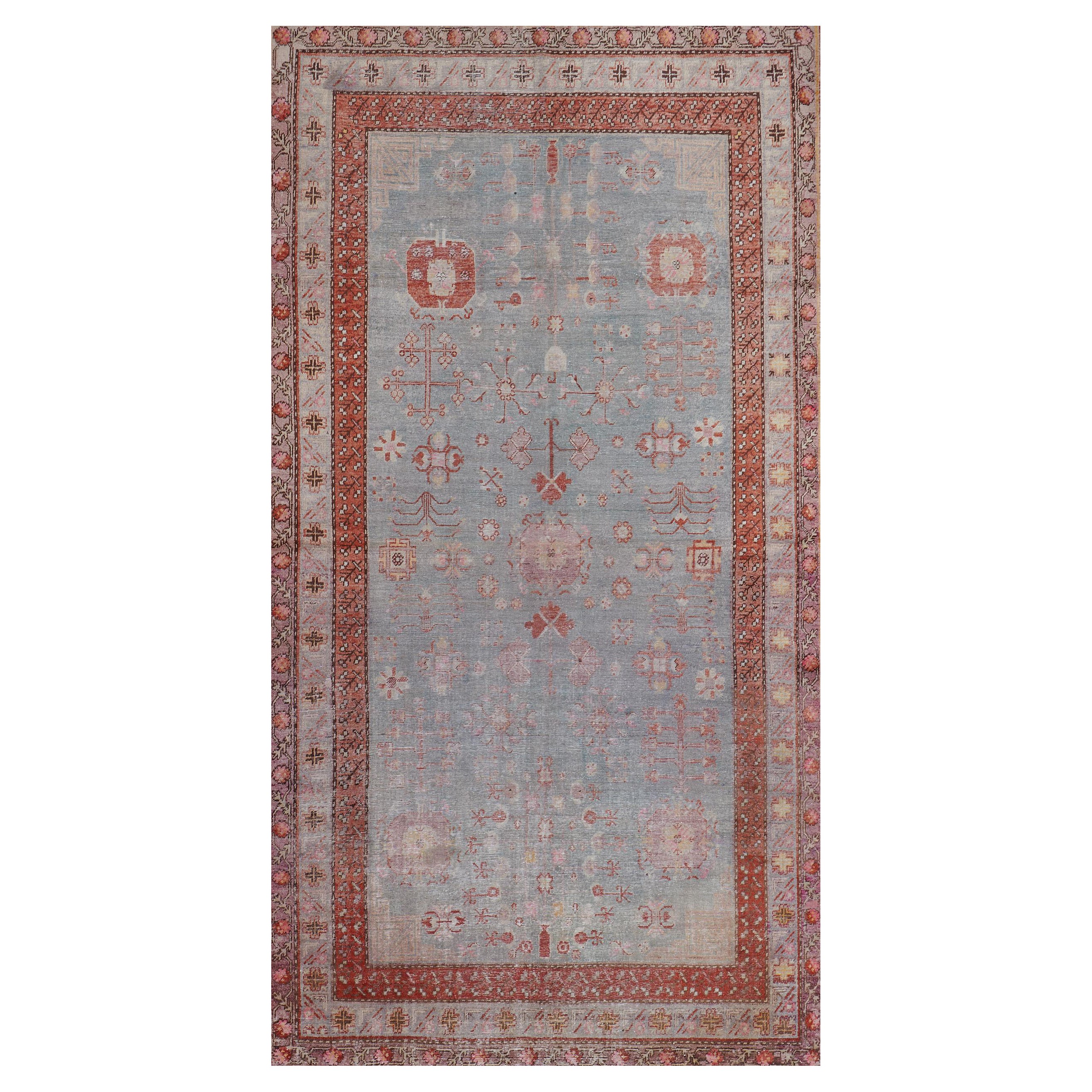 Hand-knotted Pale-Blue Wool Khotan Rug, circa 1890