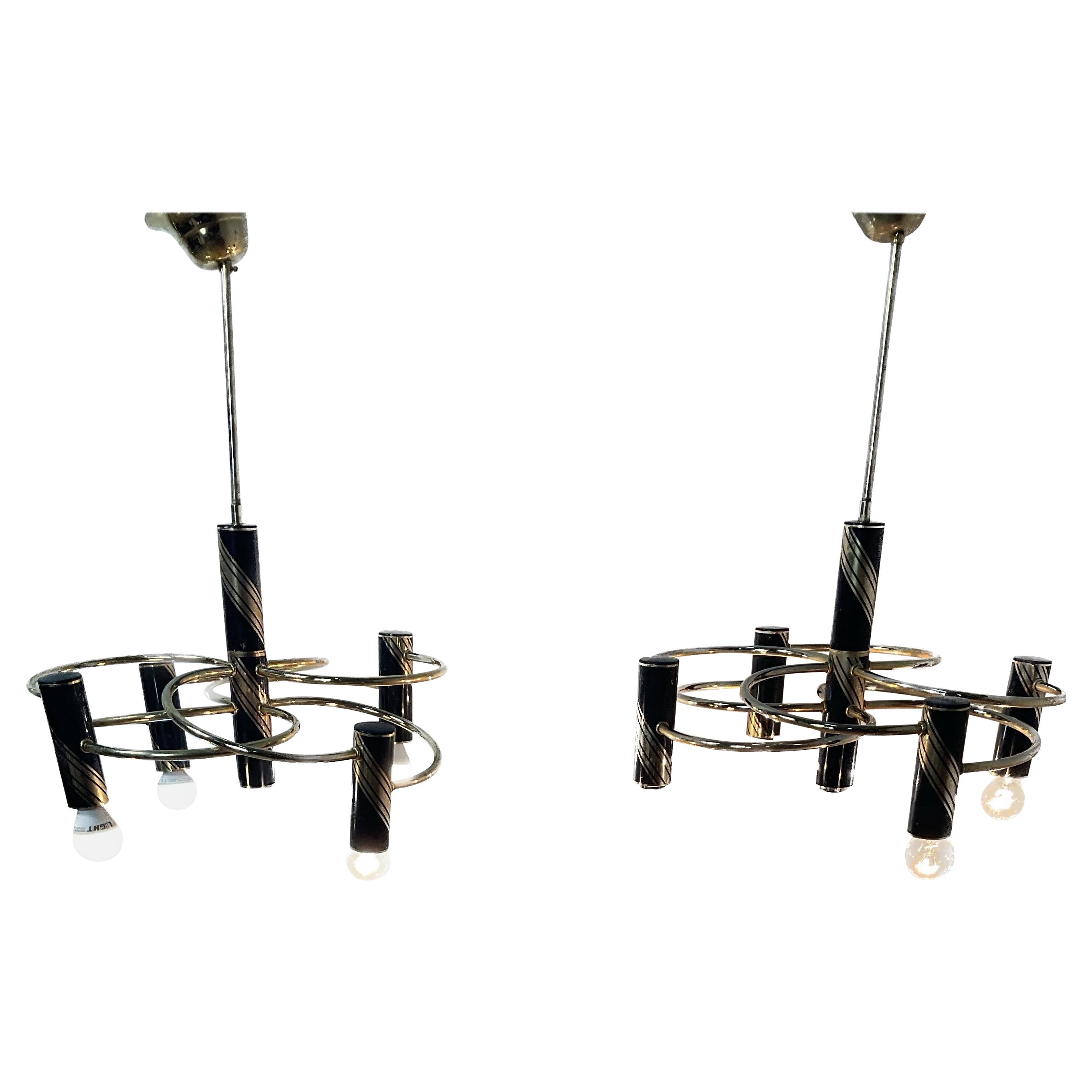 Pair of Brass Chandeliers by Gaetano Sciolari, 1970s For Sale