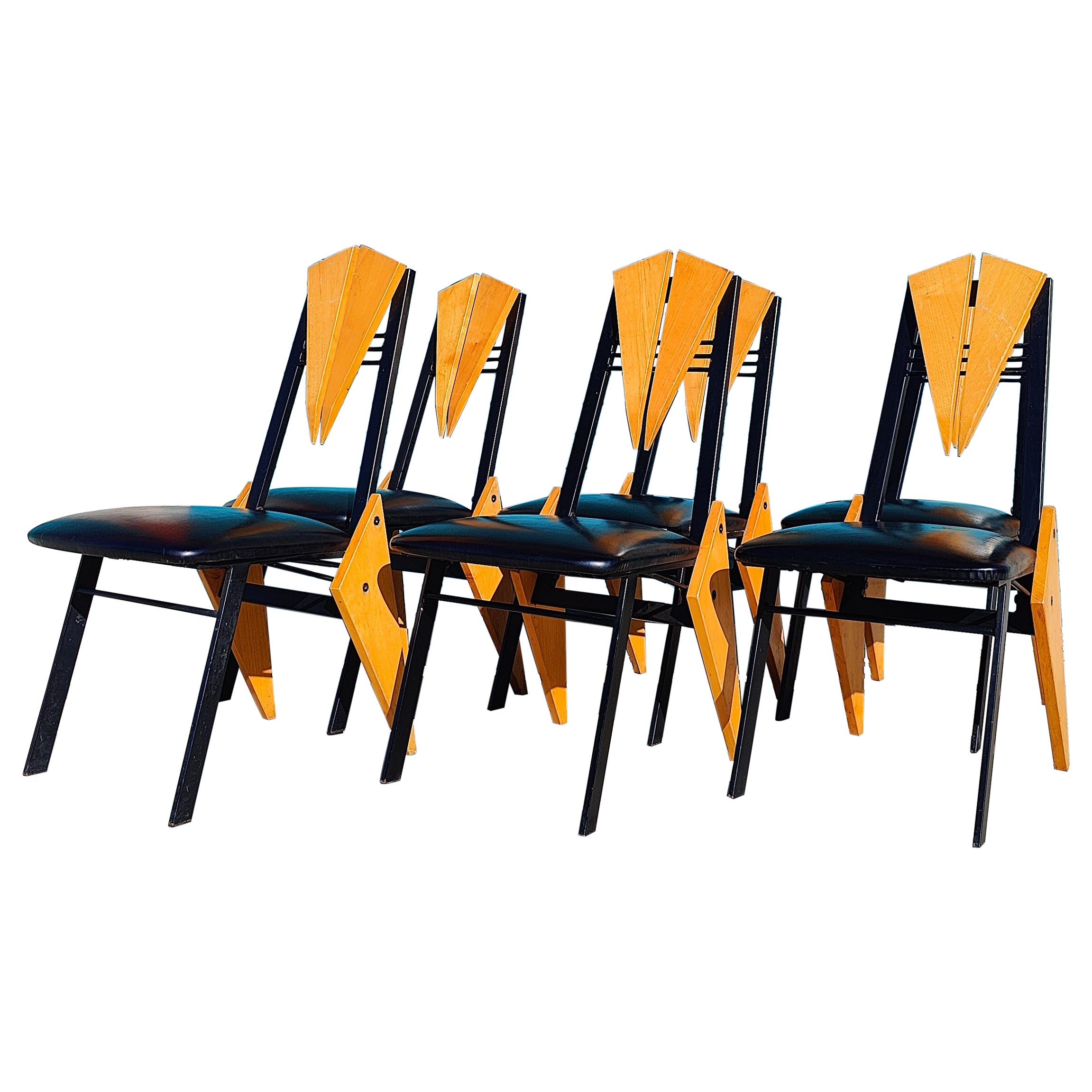 Chaises de salle à manger vintage postmodernes abstraites et géométriques style Memphis en vente