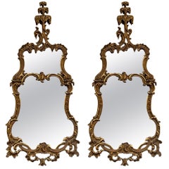 Early 20th-C. Chippendale Style Carved Giltwood Mirrors with Palms, Pair
