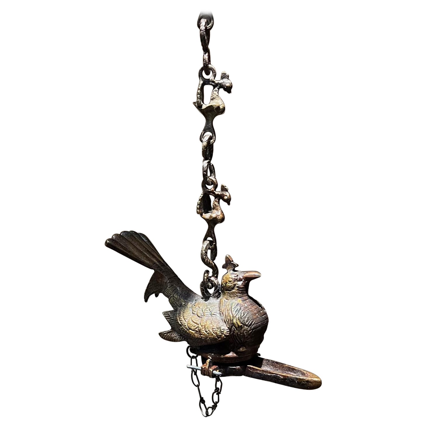 Antique Elegance Hanging Bird Feeder Oil Lamp in Bronze For Sale