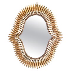 Interesting Shaped 1950s Spanish Gilt Metal Sunburst Mirror