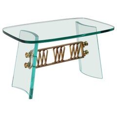 P. Chiesa for Fontana Arte Thick Curved Glass and Brass Coffee Table Italy 40s