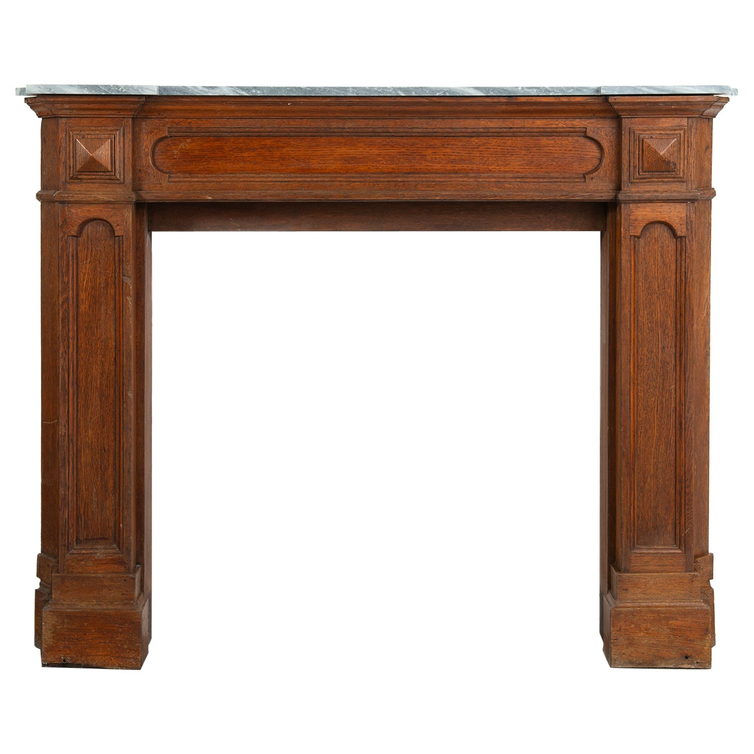 Antique Wooden Fireplace with Marble Top For Sale