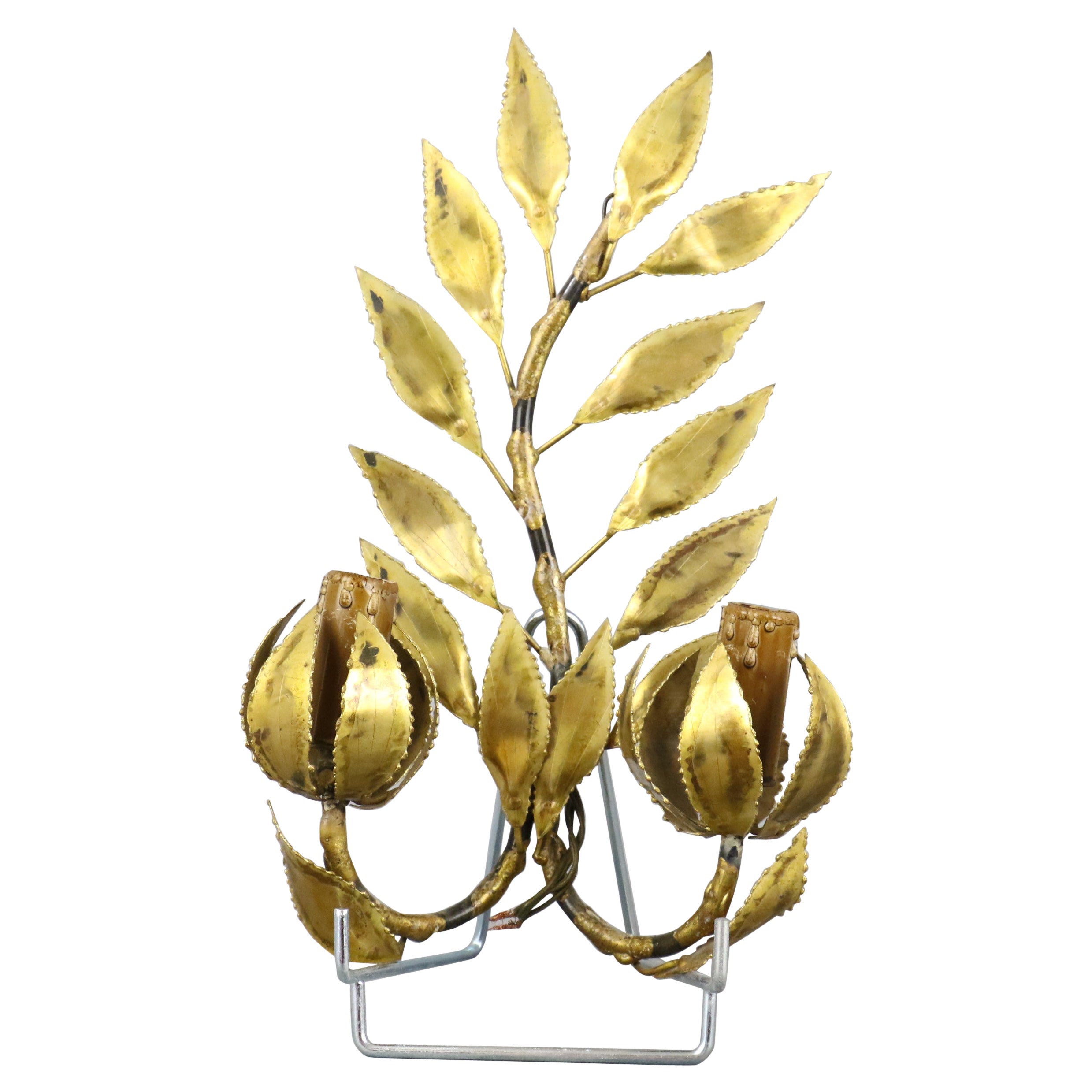 1960s Maison FlorArt Mid-century Brass Foliage Sconce For Sale