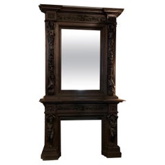 Antique Carved walnut wood fireplace from the important Villa Biscari