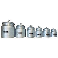 Set of 6 1960s Aluminium & Brass Portuguese Rustic Kitchen Storage Canisters