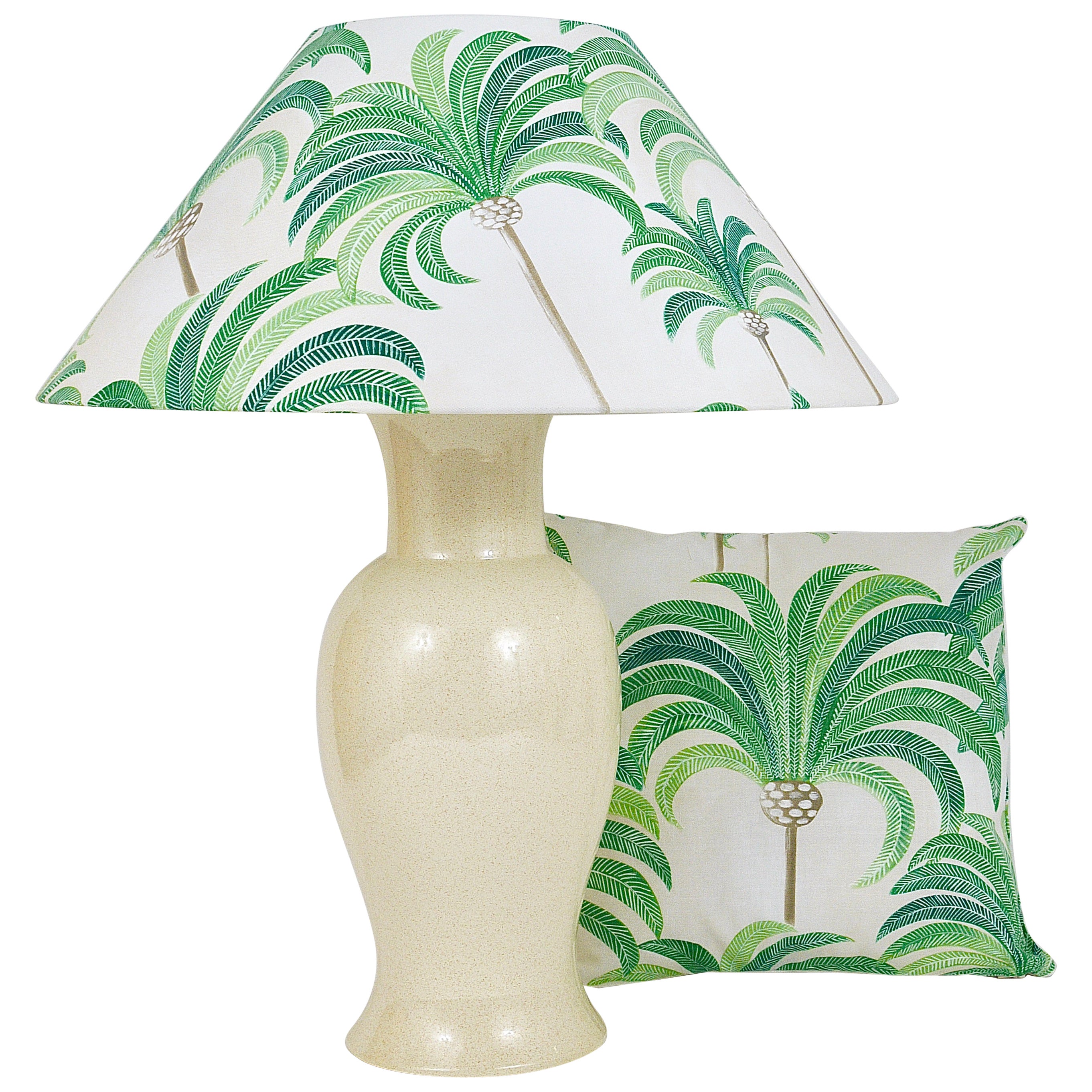 Pair Tommaso Barbi Riviera Palm Tree 1970s Table Lamps With Matching Pillows