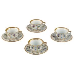 Royal Copenhagen, four porcelain Henriette mocha cups with saucers 