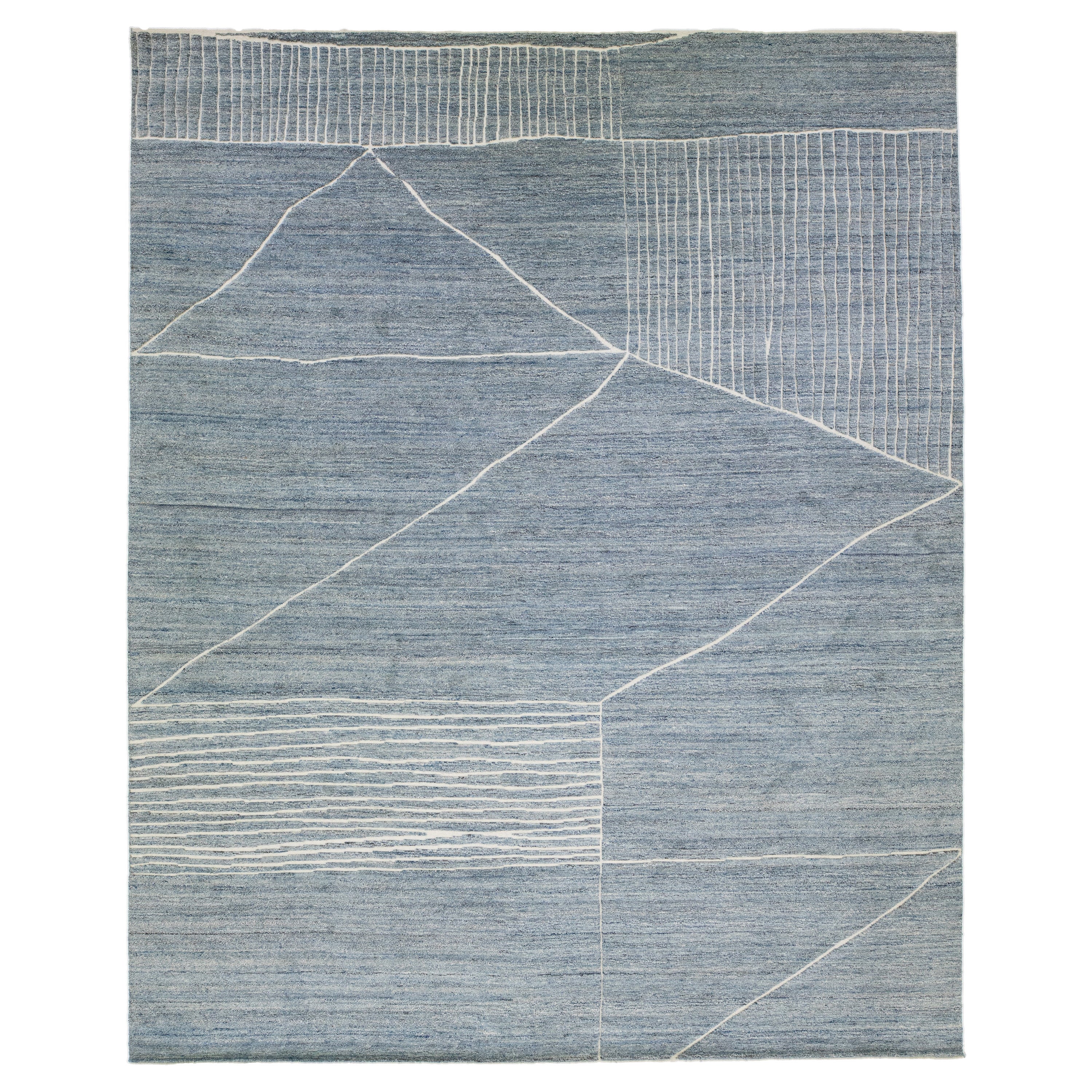 Oversize Apadana's Blue Modern Moroccan Style Wool Rug  