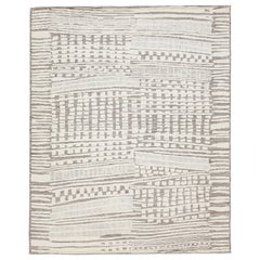 Room Size Moroccan Style Wool Rug In Gray & Beige With Abstract Motif