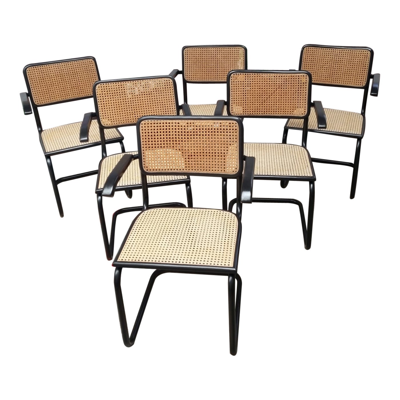 Toutes les chaises Cesca noires de Marcel Breuer, Italie, 1970