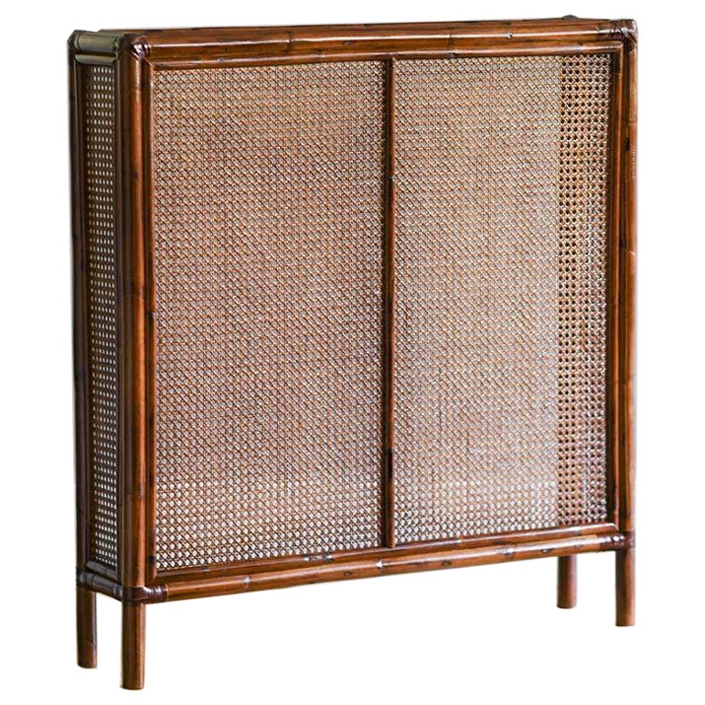 Radiator cover in bamboo and Vienna straw with leather bindings. Molto Editions For Sale
