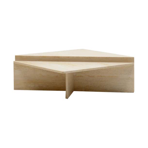 Up&Up travertine triangle coffee table, Italy 1970s. For Sale at 1stDibs